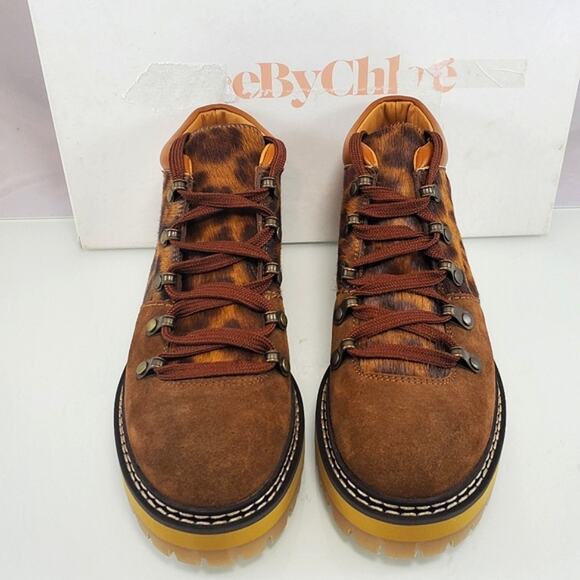 NWT$525 SEE BY CHLOE Eileen Leopard Suede Leather Lace-up Boots Sz 37 (US 6) - Picture 5 of 16